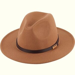 NWT Lanzom Retro Wide Brim Floppy Panama Hat Belt Buckle Wool Fedora Hat